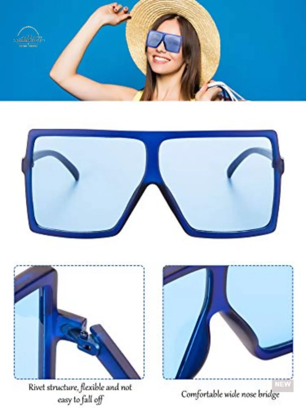 9 Pairs Oversized Square Sunglasses Flat Top Retro Fashion Shades